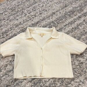 Cream Ribbed Short Sleeve Cropped